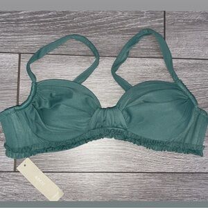 J Crew Bikini Top Size XS Ruffled Ruched Green New W/ Tags Padded